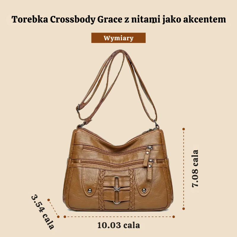 Crossbody Kazimiery z nitami| Torba na ramię z zabezpieczeniem przed kradzieżą